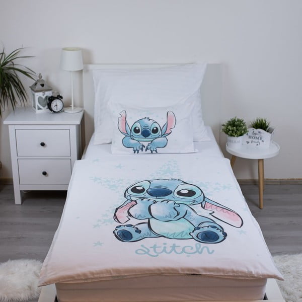 Valge puuvillane laste voodipesu 100x135 cm Lilo and Stitch "White Star" - Jerry Fabrics-image-1