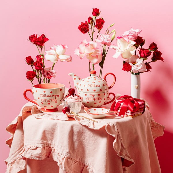 Punane ja valge keraamiline teekomplekt You are My Cup of Tea - Sass & Belle-image-1