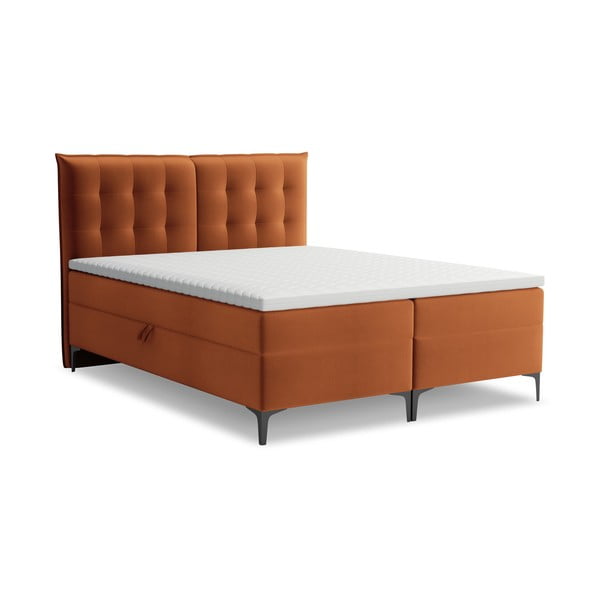 Oranž boxspring voodi panipaigaga 140x200 cm Mikana – Makamii