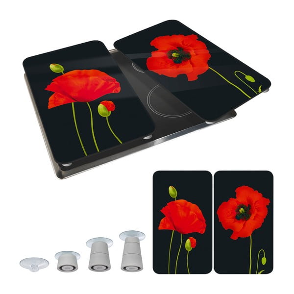 Karastatud klaasist pliidikatte komplekt 2 tk 52x30 cm Poppy - Maximex-image-4