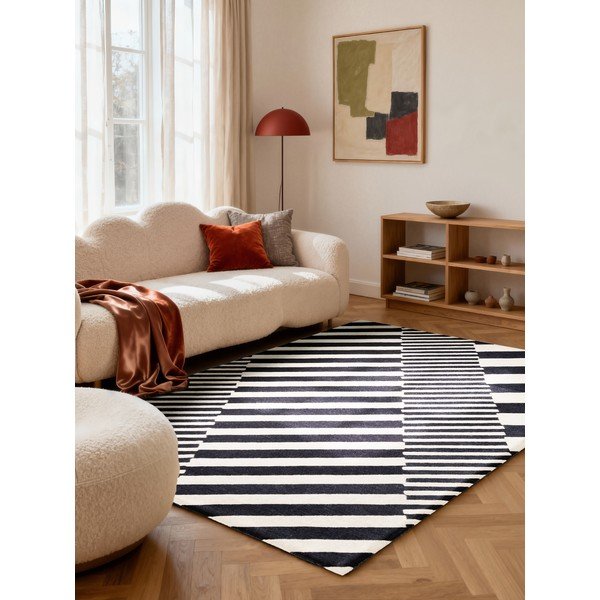 Mustvalge käsitsi kootud villane vaip 120x180 cm Stryve Flux - Elle Decoration-image-1