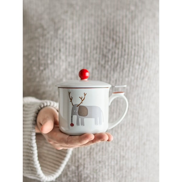 Valge kivikeraamikast jõulumotiiviga kruus koos sõelaga 300 ml Valentin - Bloomingville-image-2