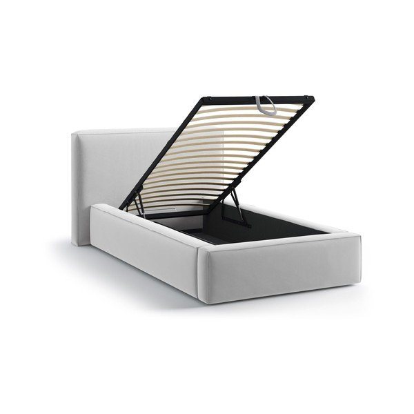 Hõbedane plsterdatud üheinimesevoodi koos panipaiga ja voodipõhjaga 90x200 cm Jodie - Micadoni-image-1