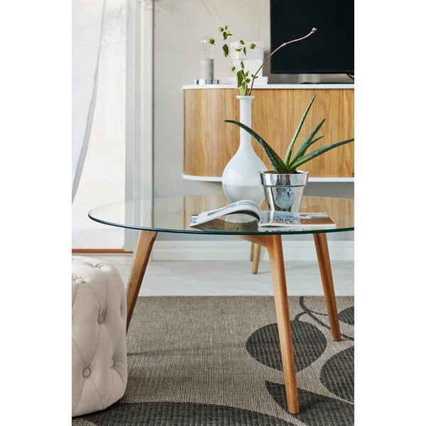 Ümmargune kohvilaud tammepuust naturaalses värvitoonis ø 90 cm Malevik - Jotex-image-4