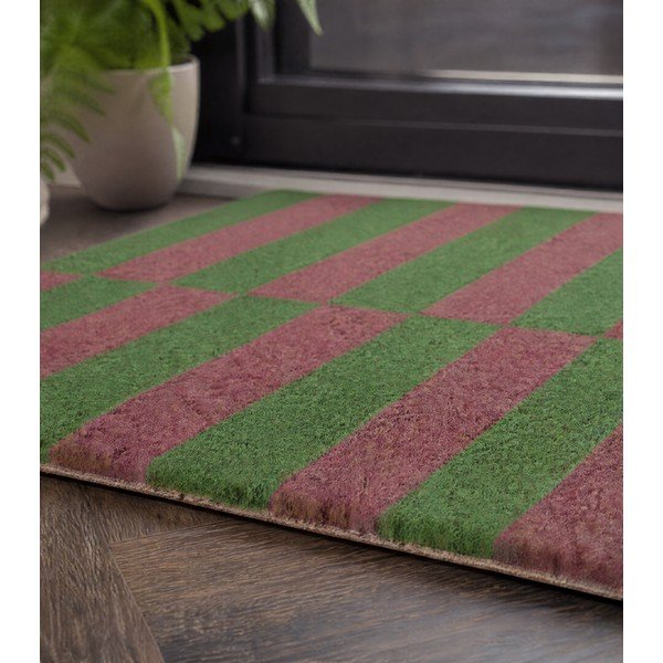 Kookoskiududest uksematt 40x60 cm Pink & Green Half Stripes - Artsy Doormats-image-3