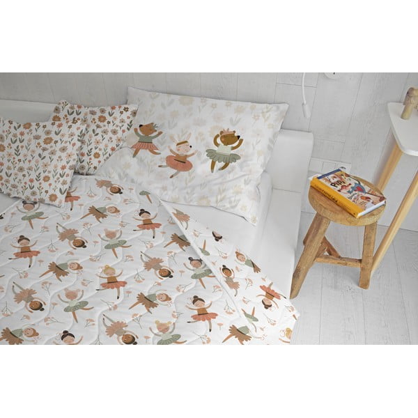 Valge/oranž puuvill-satiinist teki ja padjapüüride komplekt 140x200 cm Sisters Balerinas – Butter Kings-image-1