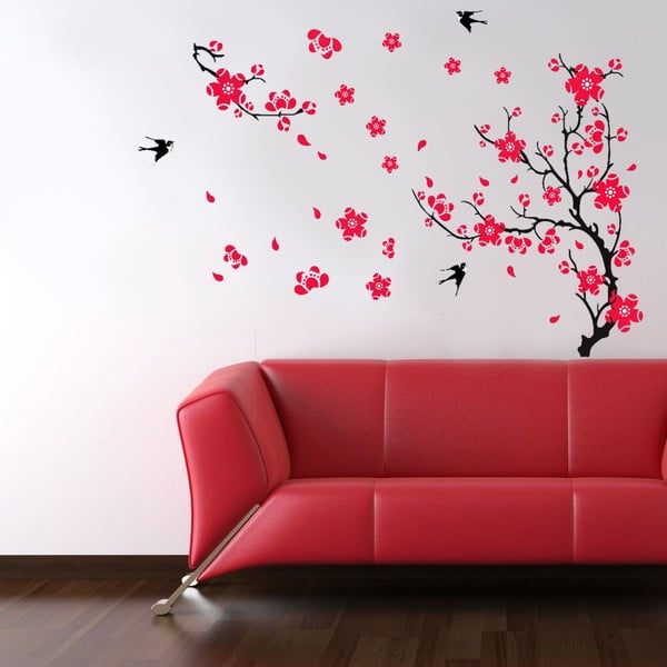 Samolepka na zeď Ptáci a květina, 90x60 cm