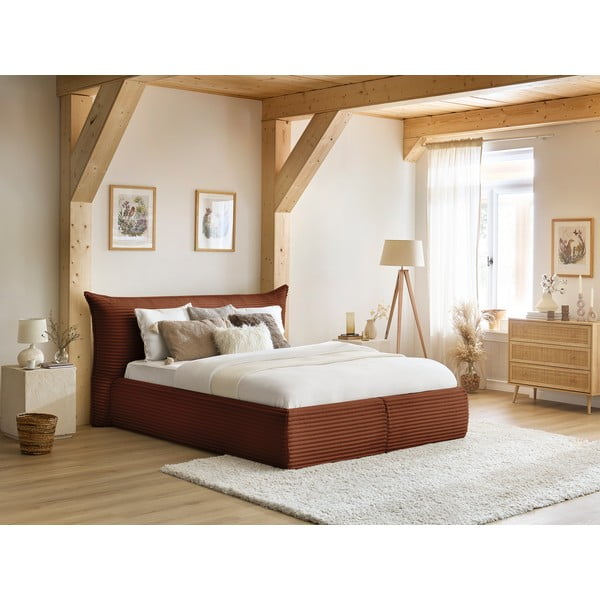 Tellisevärvi polsterdatud kaheinimese voodi koos voodipõhja ja panipaigaga 160x200 cm Jade - Bobochic Paris-image-1