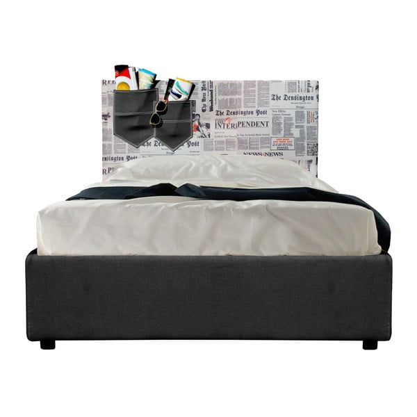 Černo-šedá jednolůžková postel s úložným prostorem a matrací 13Casa Task, 80 x 190 cm