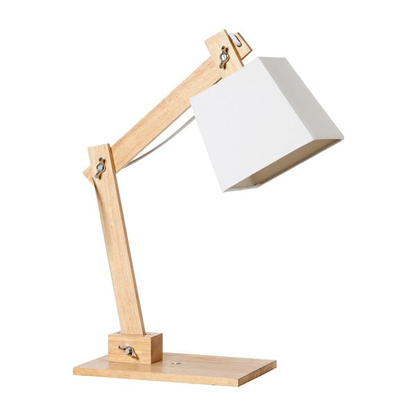 Bílá stolní lampa s dřevěnou konstrukcí SULION Erasmo