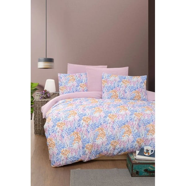 Roosa-lilla pikendatud neljaosaline voodipesu kaheinimesevoodile koos linaga 160x220 cm Colorful - Mila Home