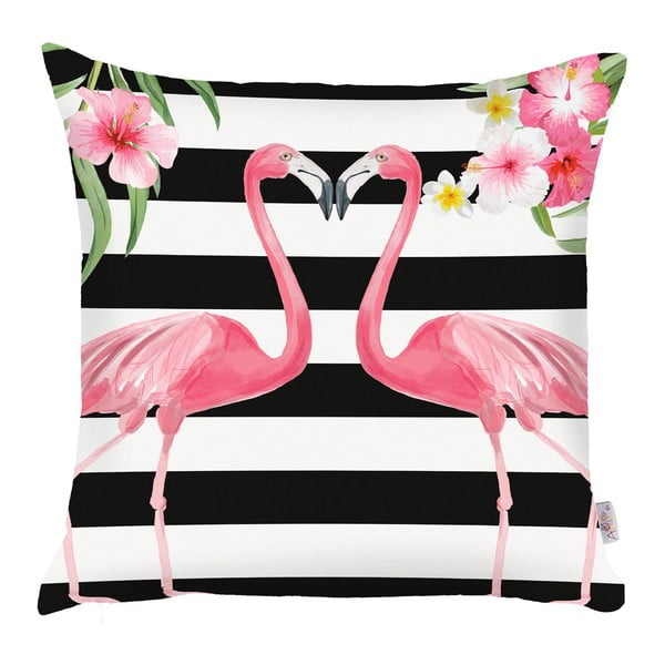 Černobílý povlak na polštář Mike & Co. NEW YORK Lovely Flamingos, 43 x 43 cm