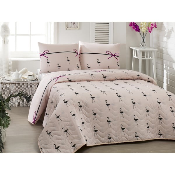 Roosa tepitud kerge kahekohaline voodiplaat koos padjapüüridega Powder, 200 x 220 cm Flamingo - Mijolnir