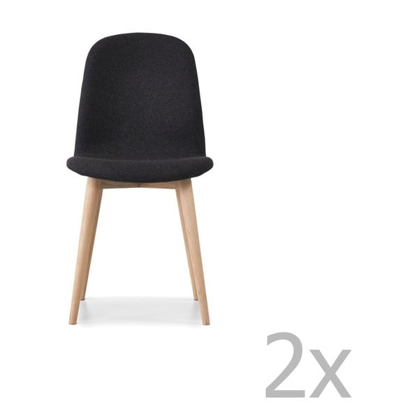Sada 2 antracitově černých jídelních židlí s nohami z masivního dubového dřeva WOOD AND VISION Basic