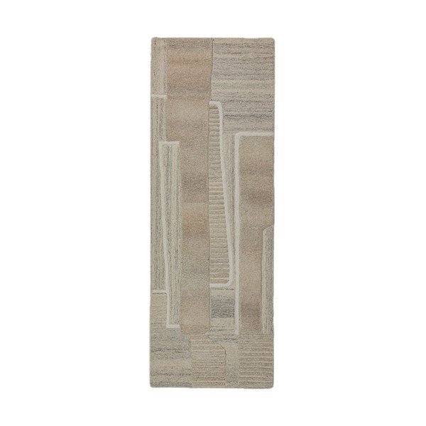 Hall-beež käsitsi kootud villane vaip 80x300 cm Lira - Flair Rugs