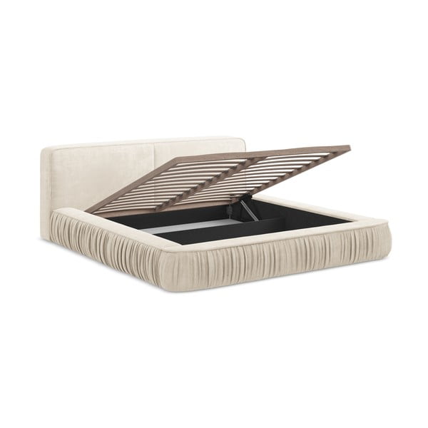 Kreem polsterdatud kaheinimesevoodi koos voodipõhja ja panipaigaga 160x200 cm Keoni - Makamii-image-3