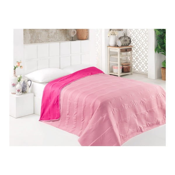 Pastelově růžový oboustranný přehoz přes postel z mikrovlákna, 160 x 220 cm