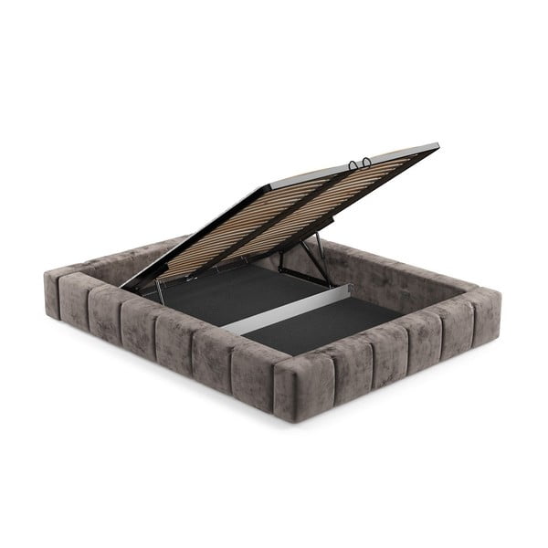 Pruun polsterdatud kaheinimesevoodi koos voodipõhja ja panipaigaga 180x200cm Aruba L - Maison de Rêve-image-3