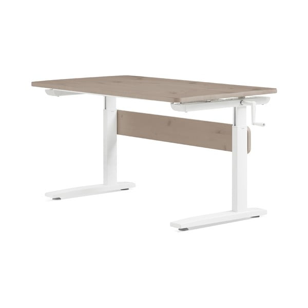 Hnědo -bílý psací stůl s nastavitelnou výškou Flexa