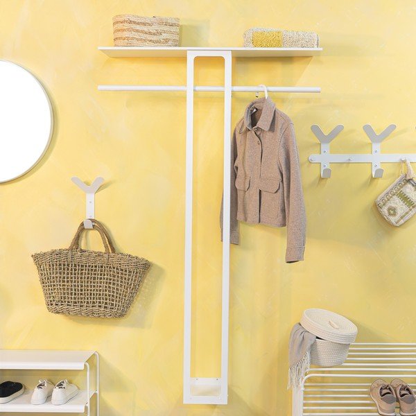 Valge terasest seinanagi koos riiuliga 100 cm Luno Large - Spinder Design-image-2