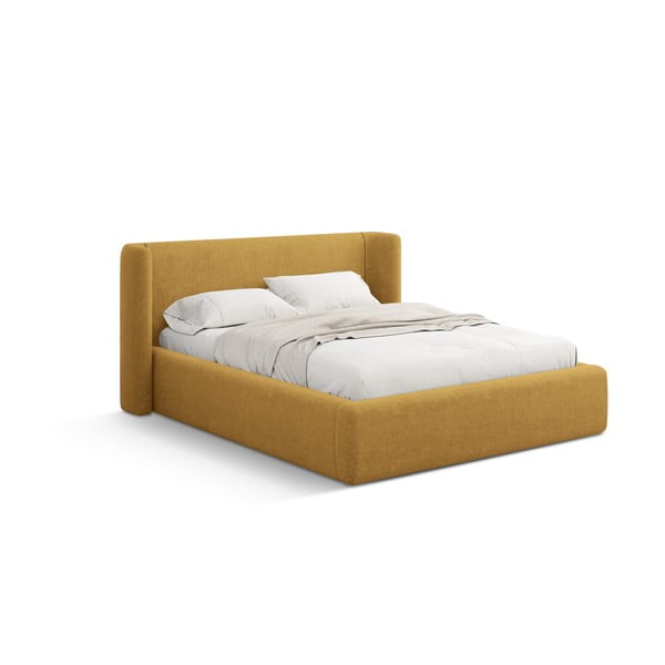 Kollane polsterdatud kaheinimesevoodi, koos panipaiga ja restiga 200x200 cm Jason – Windsor & Co Sofas