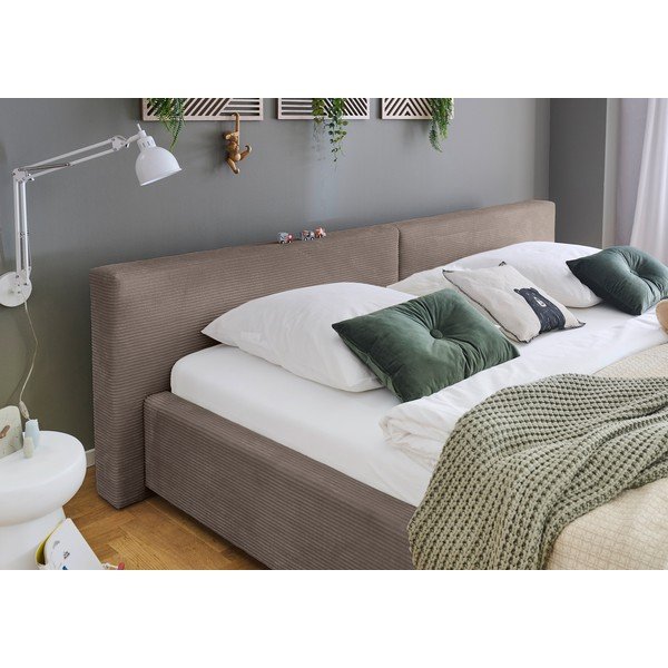 Taupe polsterdatud kaheinimesevoodi panipaigaga ja liistudest raamiga 200x240 cm Cube - Meise Möbel-image-3