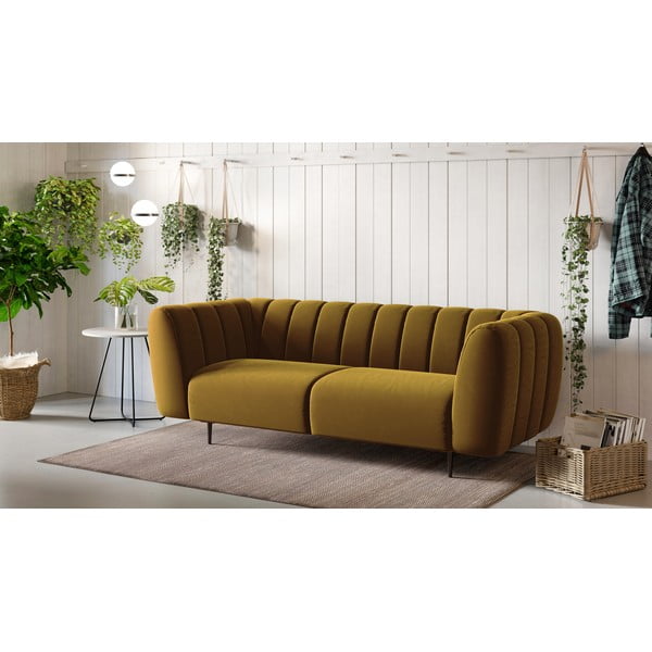 Mesi kollane sametne diivan , 210 cm Shel - Ghado-image-1