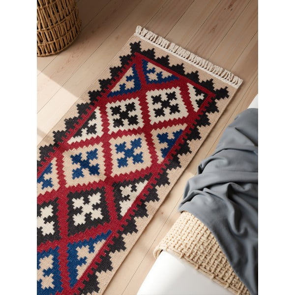 Punane käsitsi kootud kahepoolne villane vaip 60x190 cm Kamal Rami - Nouristan-image-2