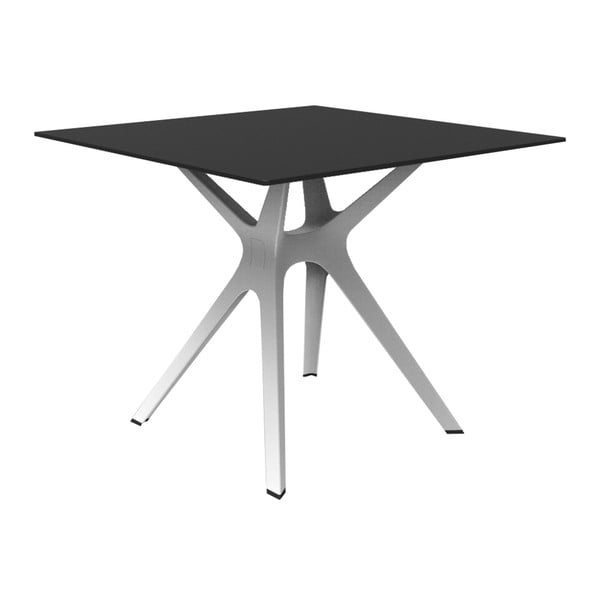 Jídelní stůl s bílýma nohama a černou deskou vhodný do exteriéru Resol Vela, 90 x 90 cm
