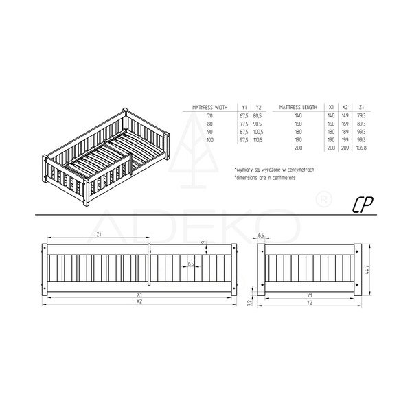 Puiduvärvi väljatõmmatava osaga lastevoodi, koos voodipõhjaga ja hoiuruumiga 80x200 cm CP – Adeko-image-2