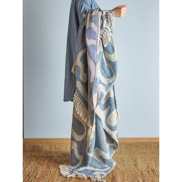 Sinine/beež taaskasutatud puuvillast tekk 130x160 cm Salobre - Bloomingville-image-1