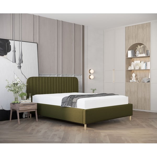 Roheline polsterdatud kaheinimesevoodi koos voodipõhja ja panipaigaga 160x200cm Noto - Maison de Rêve-image-1