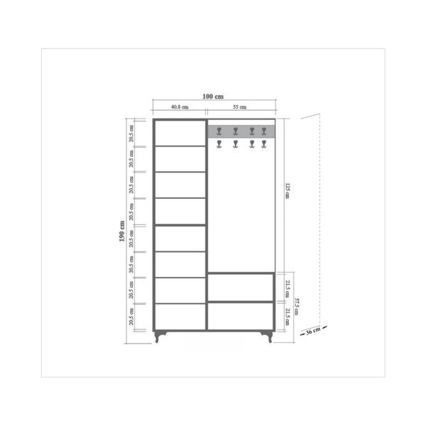 Hnědo-bílá předsíňová stěna se zrcadlem Inci Tree, výška 196 cm-image-3