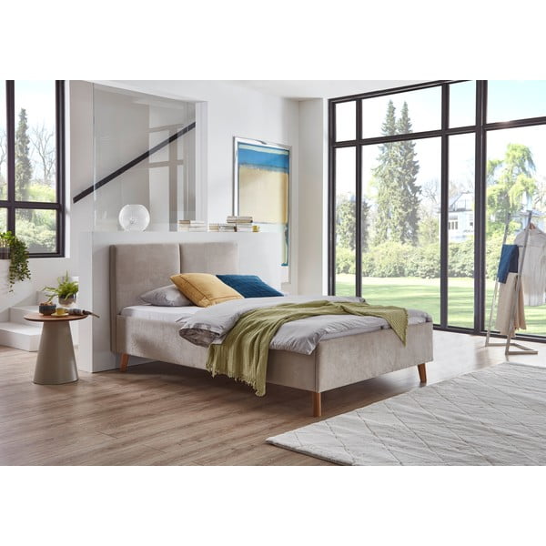 Beež polsterdatud kaheinimesevoodi liistudest raamiga 140x200 cm Piano - Meise Möbel-image-1