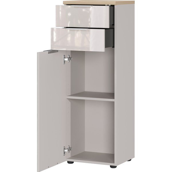 Kreemikas läikiv kõrge/kitsas vannitoakapp 39x112 cm Tavira - Germania-image-3