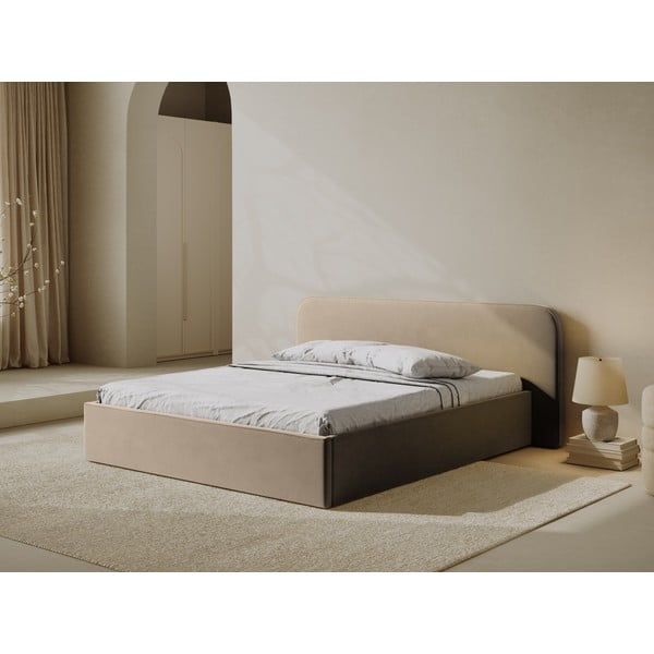 Taupe polsterdatud kaheinimesevoodi koos panipaiga ja voodipõhjaga 140x200 cm Elizabeth - Micadoni-image-1