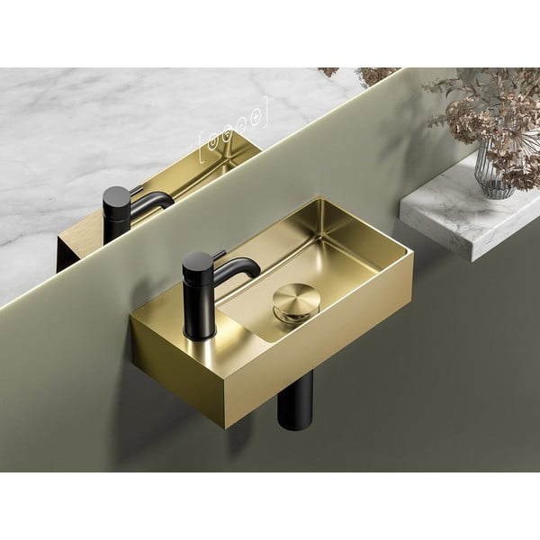 Kuldne väike vannitoa valamu  roostevaba teras 36,5x18 cm Aurum – Sapho-image-1