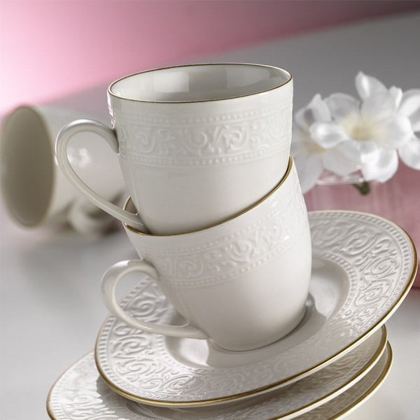 6 portselanist tasside ja taldrikutega komplekt Kutahya Simple White, 80 ml - Kütahya Porselen