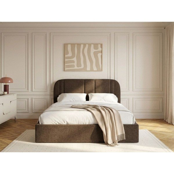 Pruun polsterdatud kaheinimesevoodi panipaigaga ja liistudest raamiga 160x200 cm Sidney - Bobochic Paris-image-2