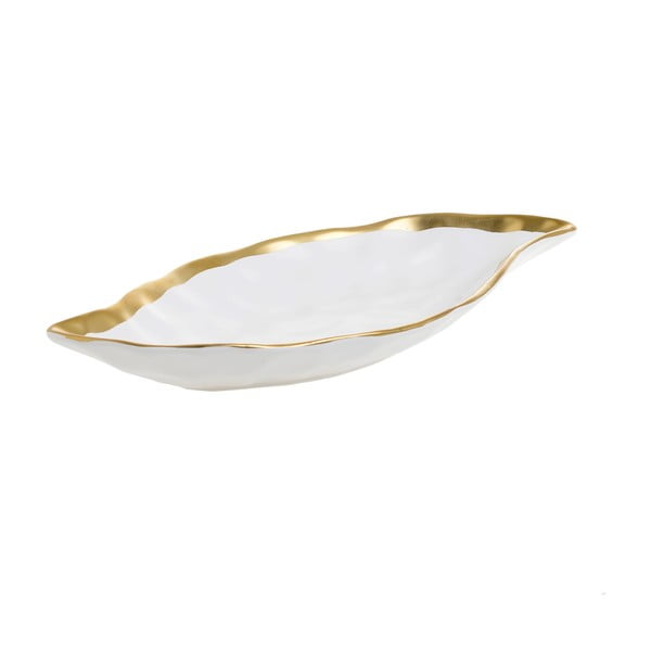 Bílá porcelánová servírovací miska InArt Leafy, 26,5 x 13,5 cm