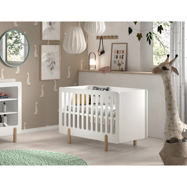 Valge männipuidust võrevoodi 60x120 cm SMILE - Vipack-image-1