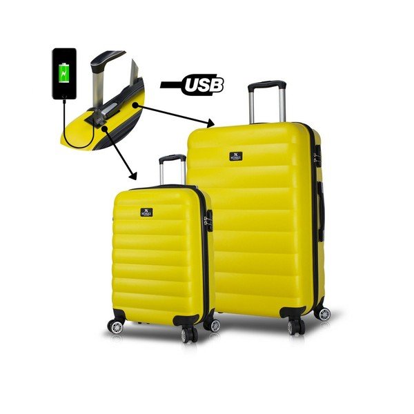 Sada 2 žlutých cestovních kufrů na kolečkách s USB porty My Valice RESSNO Cabin & Large-image-3