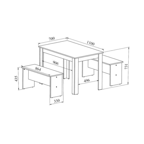 Set černého jídelního stolu a 2 lavic s deskou v dekoru betonu TemaHome Nice-image-2