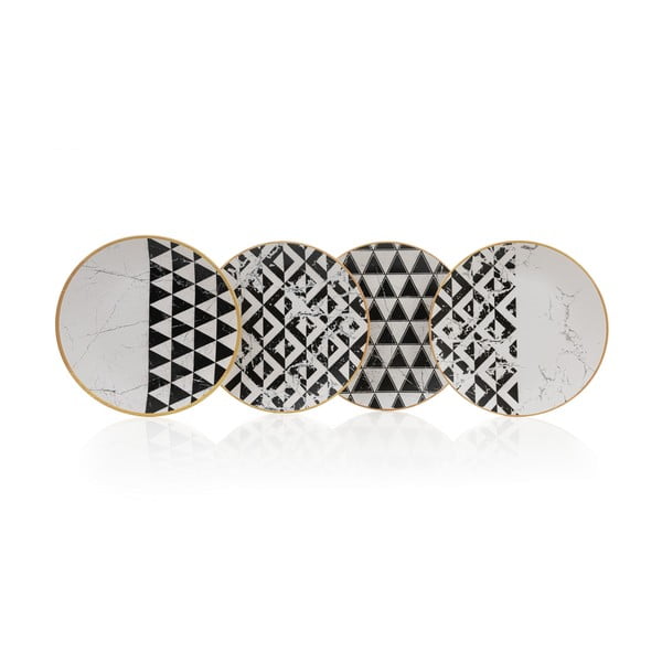 Must-valged keraamilised taldrikud 4 tk komplektis ø 25 cm - Hermia