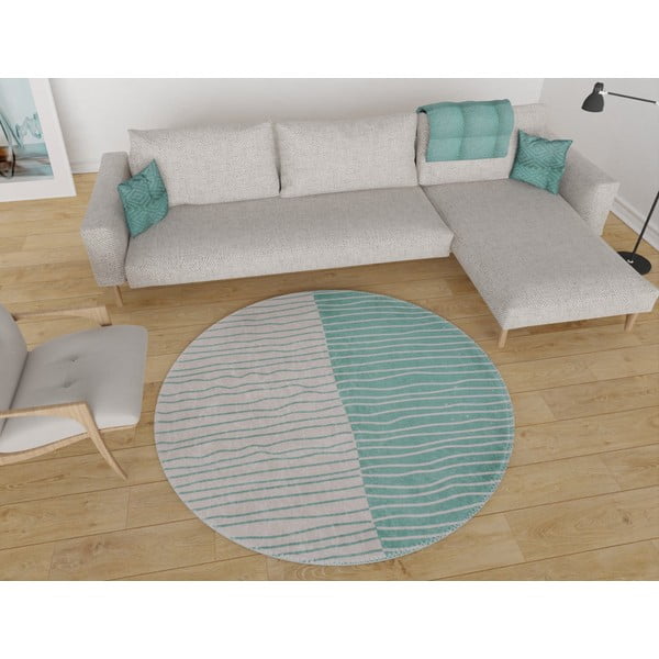 Türkiissinine-kreem pestav ümmargune vaip ø 120 cm Yuvarlak - Vitaus-image-1