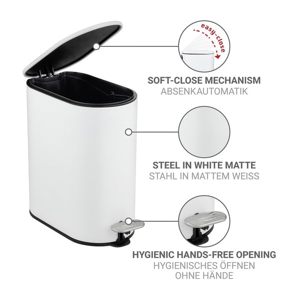 Matt valge terasest prügikast 5 l Collungo - Wenko-image-3