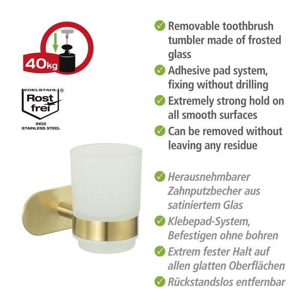 Kuldne seinale paigaldatav klaasist hambaharjatops Orea Gold - Wenko -image-4