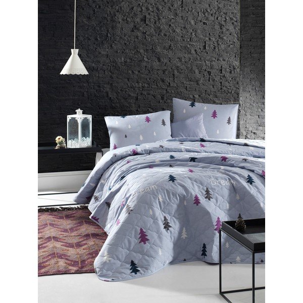 Helesinine Renforcé puuvillast voodikatte ja padjakatete komplekt 240x225 cm Takeme – Mijolnir-image-1