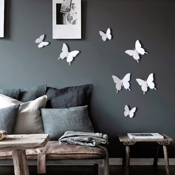 12 valge 3D kleebise komplekt Teemant liblikad - Ambiance-image-1