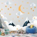 Laste seinakleebis 90x60 cm Mountains in Stars and Clouds - Ambiance